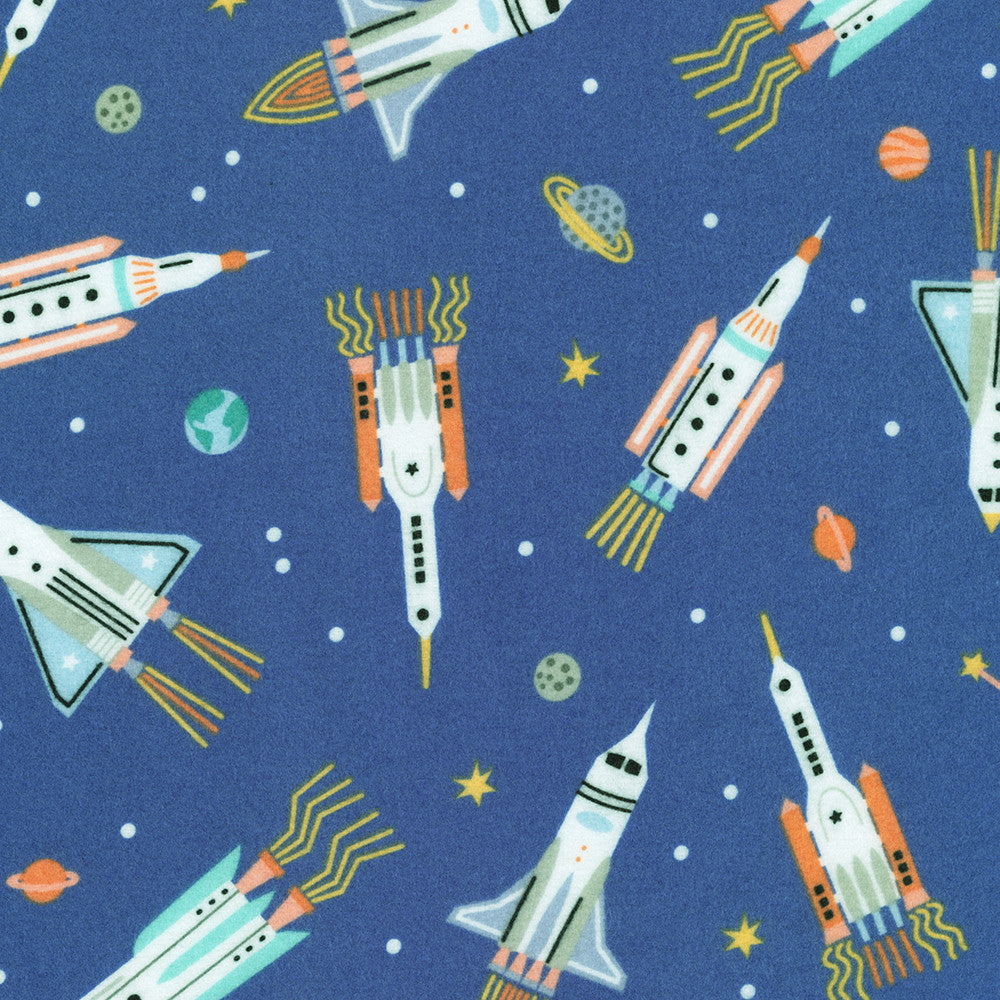 Astrobots Flannel : srkf-23027-72 Cobalt : Robert Kaufman