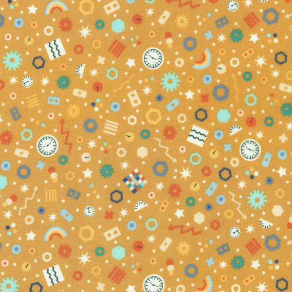 Astrobots Flannel : srkf-23030-133 Gold : Robert Kaufman