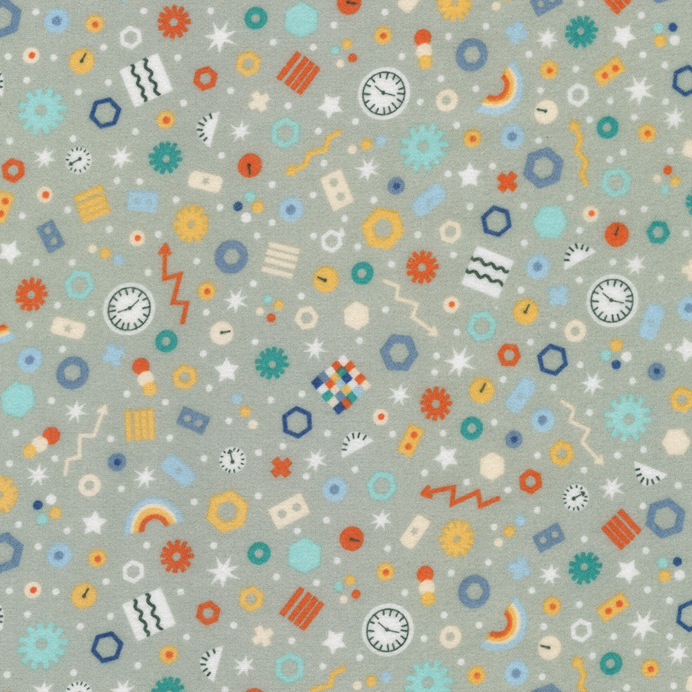 Astrobots Flannel : srkf-23030-186 Silver : Robert Kaufman