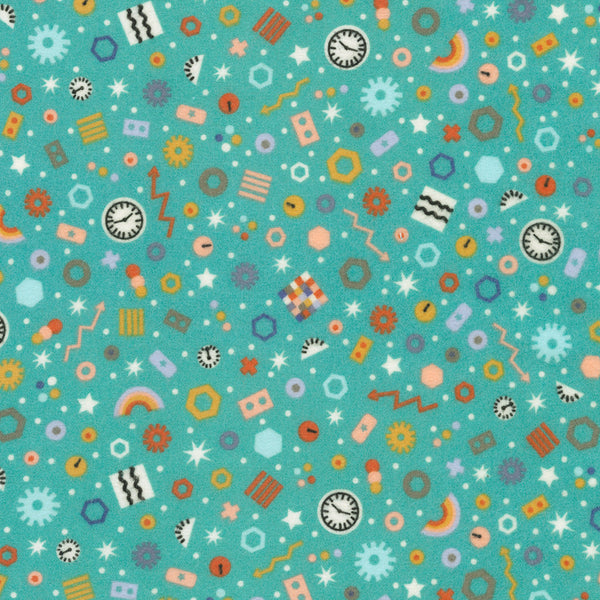 Astrobots Flannel : srkf-23030-213 Teal : Robert Kaufman