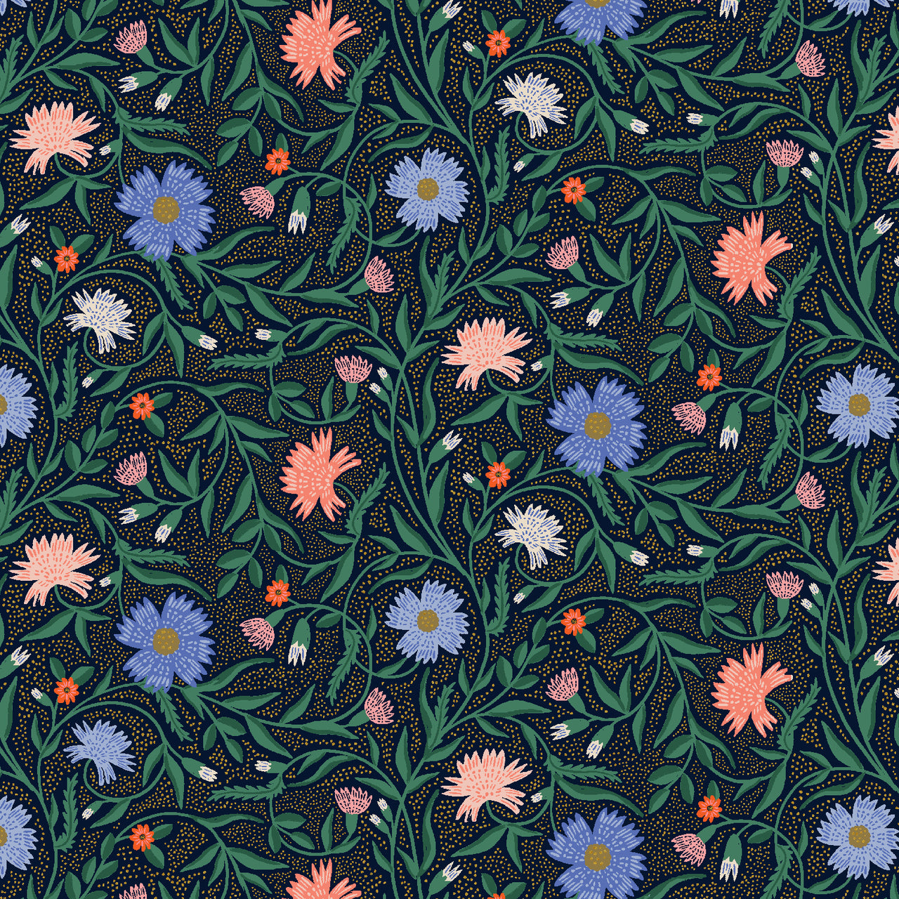 Vintage Garden by Rifle Paper Co : Aster in Navy Metallic : Cotton and Steel