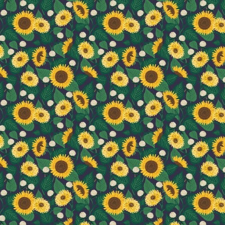 Curio by Rifle Paper Co : Sunflower Fields in Navy : Cotton and Steel
