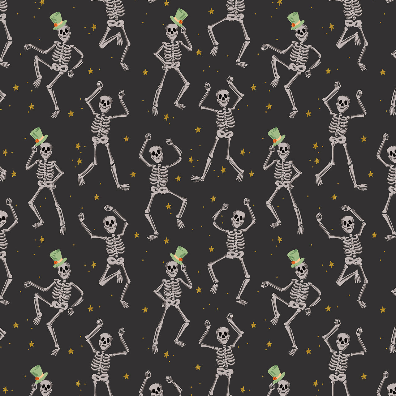 Halloween by Rifle Paper Co : Skeletons in Black Metallic : Cotton and Steel