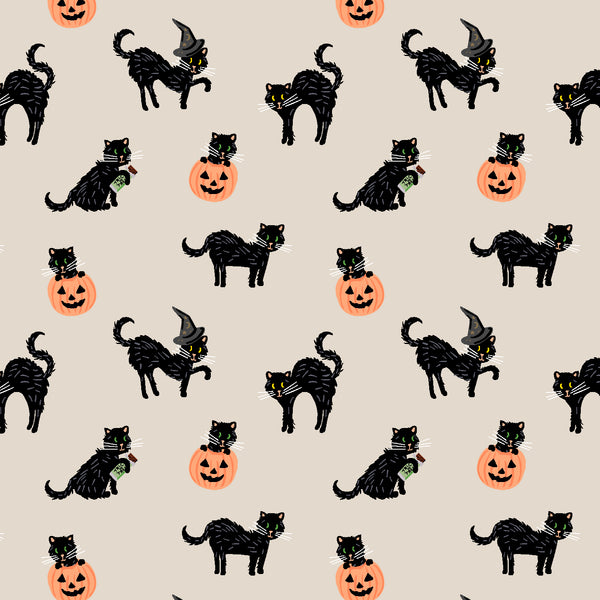 Halloween by Rifle Paper Co : Black Cat in Linen Metallic : Cotton and Steel