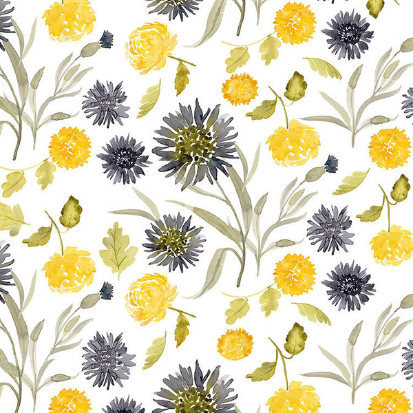 Meant To Bee by Clara Jane Designs : Mums & Coneflowers in White : Dear Stella