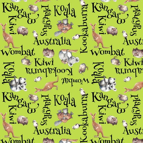 Kiwis & Koalas by Desiree's Designs : Word Toss in Kiwi : Quilting Treasures