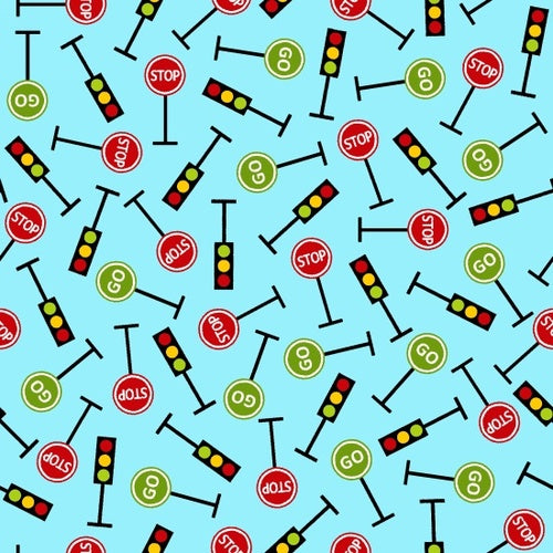 Off We Go by Laura Stone : Traffic Signs in Light Blue : Studio E