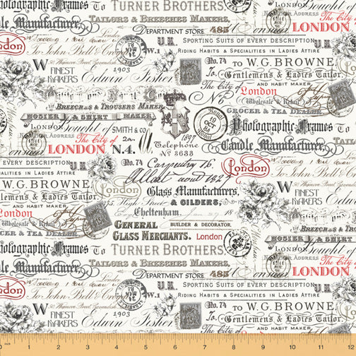 London by Whistler Studios : Text & Stamps in White : Windham