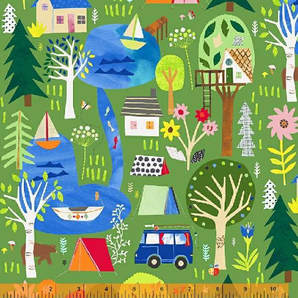 Happy Camper by Jill McDonald : Tents and Trails in Green : Windham