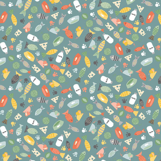 Cool Cats by Makower : Scatter in Turquoise : Andover