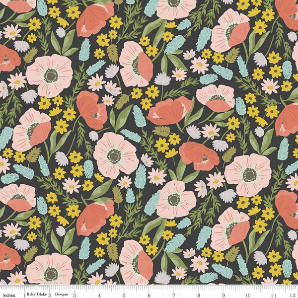 Tea With Bea by Katherine Lenius : Main in Charcoal : Riley Blake