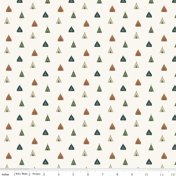 Adventure is Calling by Dani Mogstad : Tents in Cream : Riley Blake