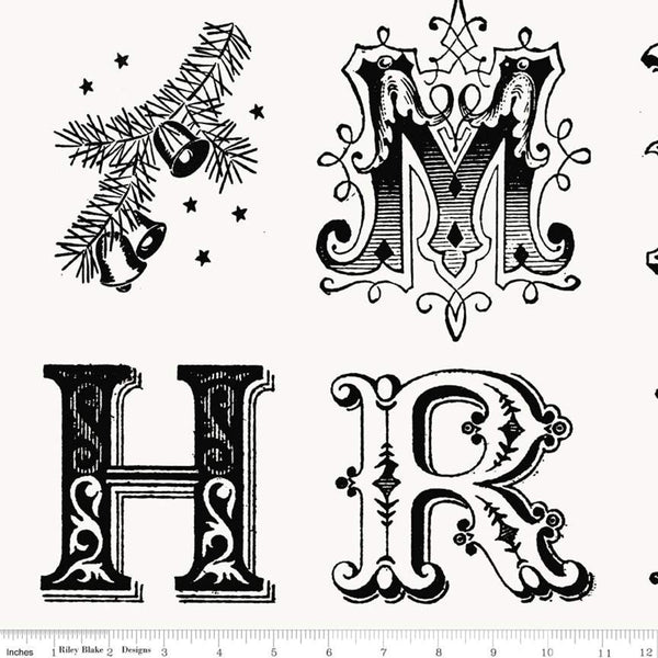 All About Christmas by Janet Wecker Frisch : Typography in White : Riley Blake : Panel