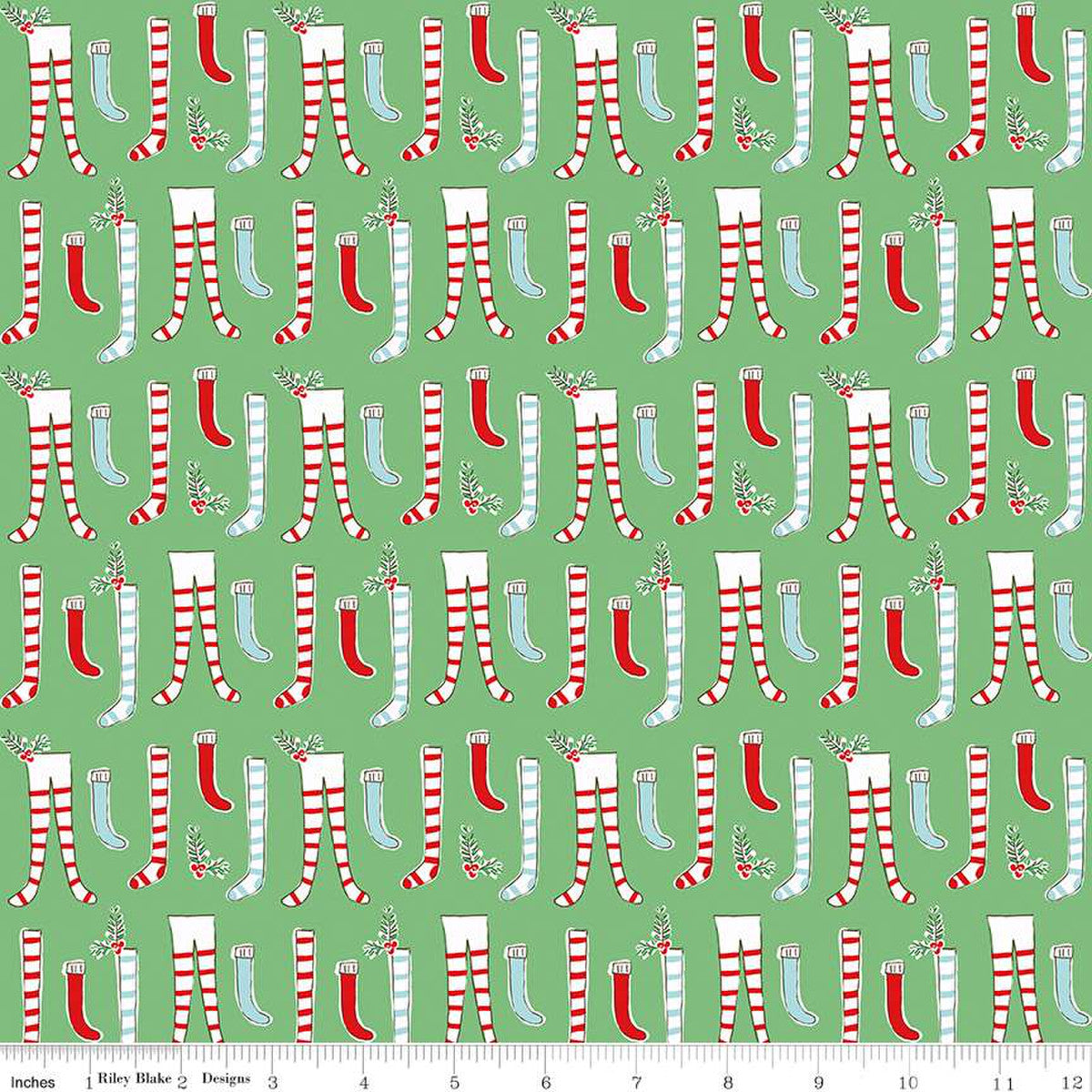 Pixie Noel 2 by Tasha Noel : Stockings in Green : Riley Blake : Flannel