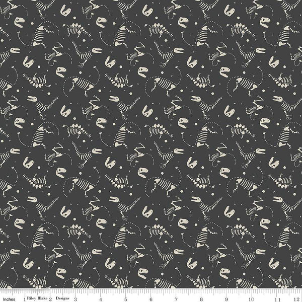 Roar by Citrus and Mint Designs : Dino Bones in Charcoal : Riley Blake