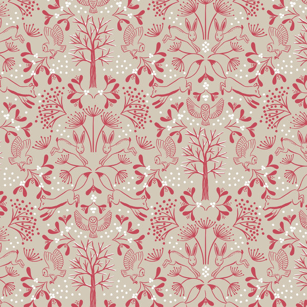 Winter in Bluebell Wood : Winter Wood Animals on Beige : Lewis & Irene