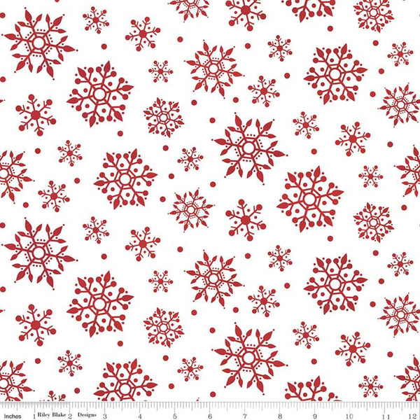 Gnome for Christmas by Tara Reed : Snowflakes in White : Riley Blake : Flannel