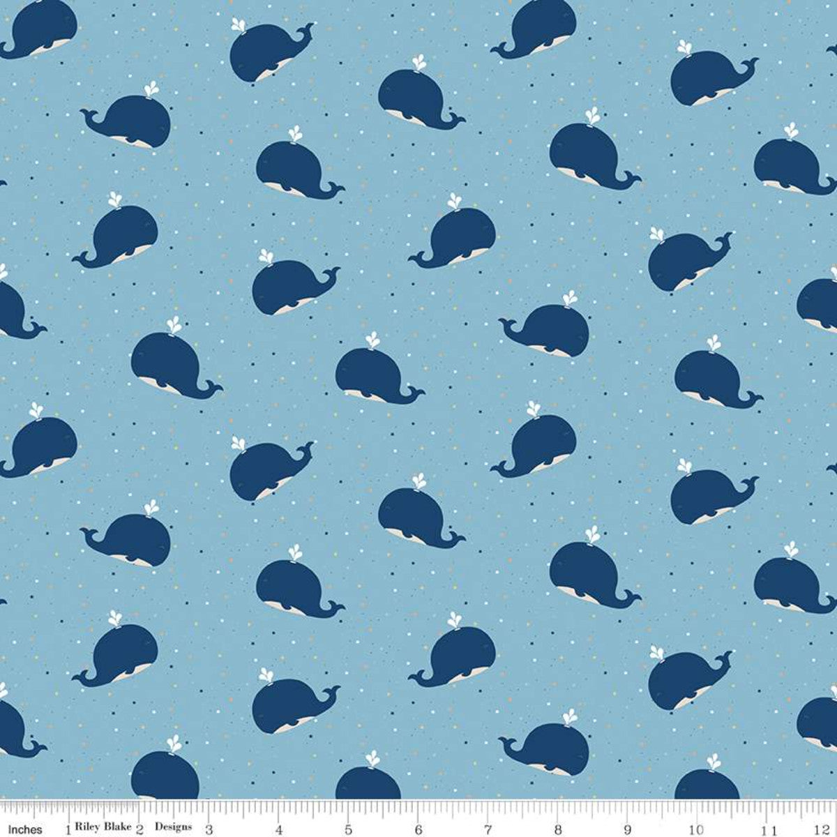 Juvenile Flannel : Whales in Blue : Riley Blake : Flannel