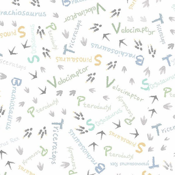 Dino Roar : Dinosaur Name in White : Timeless Treasures