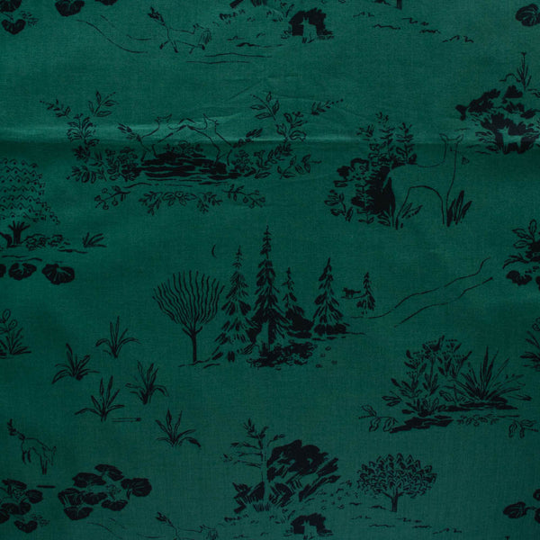 There Was A Fox! by Emily Isabella : Fox Toile in Emerald : Birch : Lawn