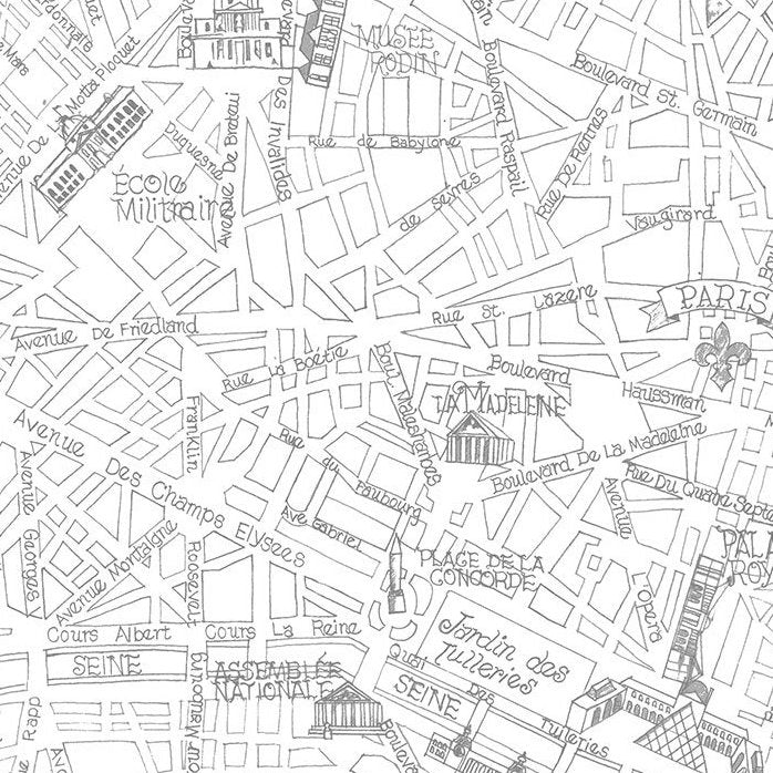 Bonjour : Drawn Map of Paris in White : Timeless Treasures