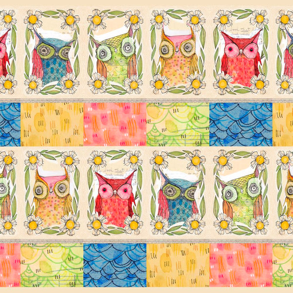 Well Owl Be by Cori Dantini : Owl Patchwork Panel : Free Spirit : PANEL