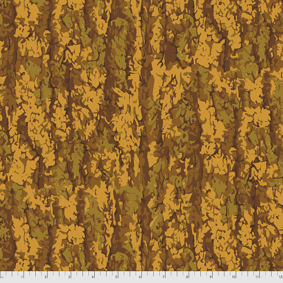 Trees by Martha Negley Design : Walnut Bark in Gold : Free Spirit