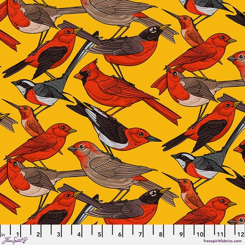 Birds of a Feather by Rachel Hauer : Bird Stack in Saffron : Free Spirit