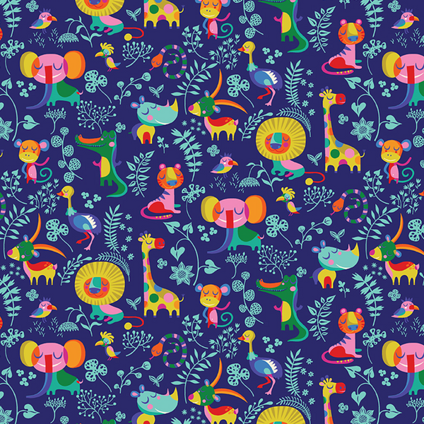 Sleepy Time by Helen Dardik : Jungle Animals in Indigo : Clothworks