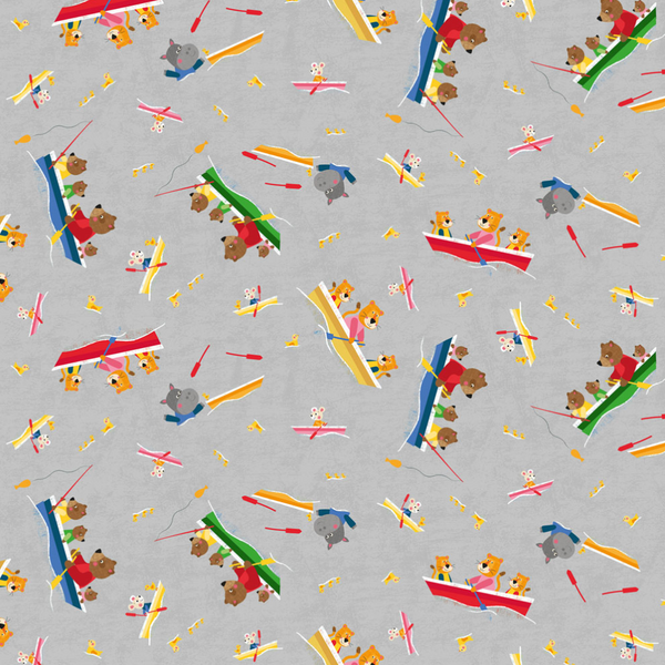 Play Time by Liza Lewis : Rowboats in Light Gray : Clothworks