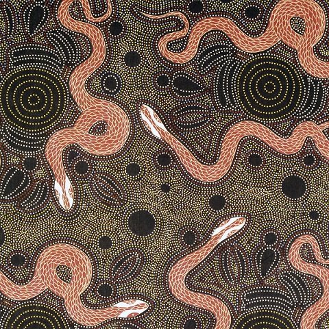 Snake and Emu in Charcoal by W. Evans : M & S Textiles