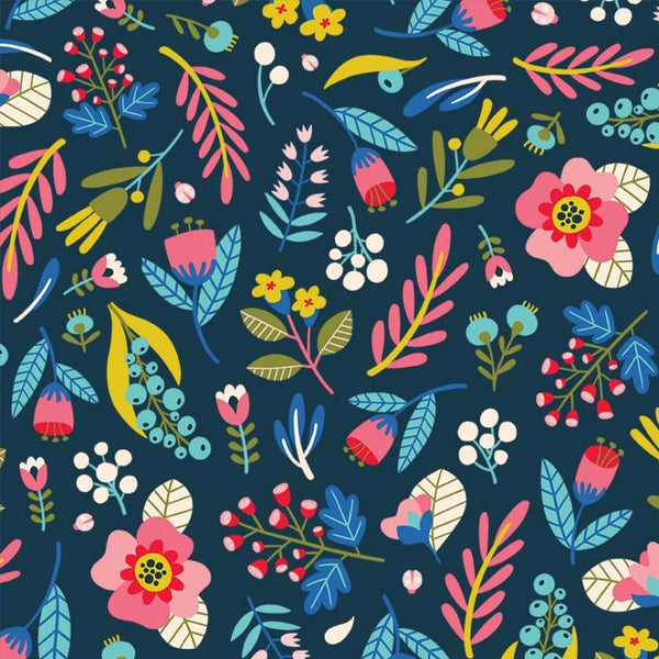 Open Fields Full of Wonder by Lori Danelle : Wild Bloom in Navy : Michael Miller