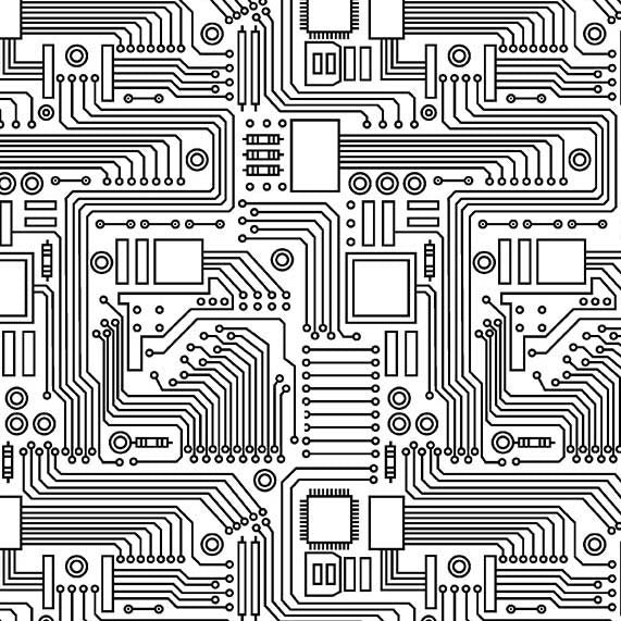 Stem Squad by Edward Miller : Circuit Board in White : Michael Miller