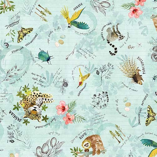 Explorer by Louise Nesbit : Wild Kingdom in Aqua : Michael Miller
