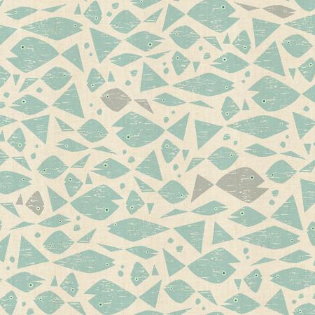 By the Seaside by Loes Van Oosten : Happy Fish in Aqua : Cotton and Steel
