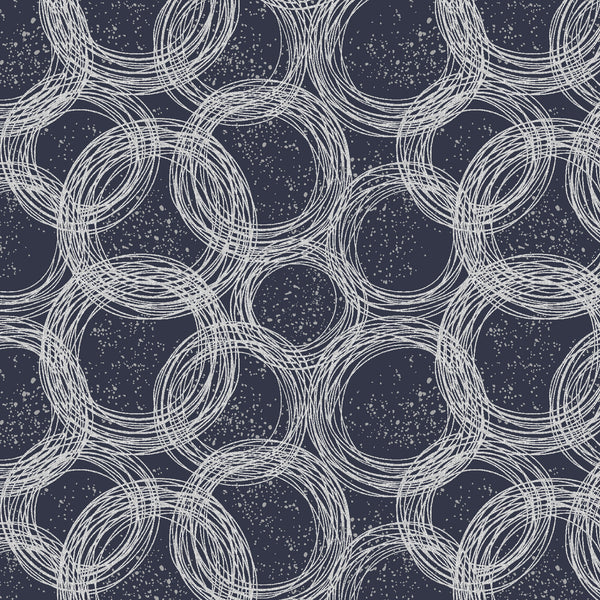 Tails From Under the Moon : Metallic Circles in Navy Silver Metallic : RJR Studios