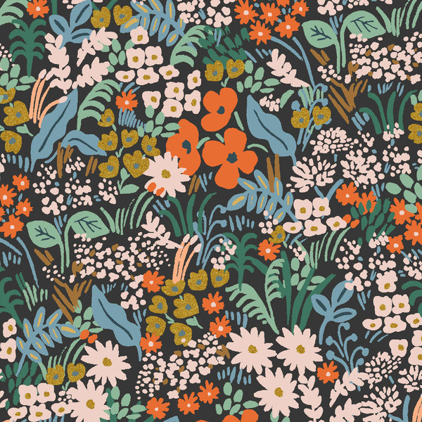 Meadow by Rifle Paper Co : Meadow in Black Multi Metallic : Cotton and Steel