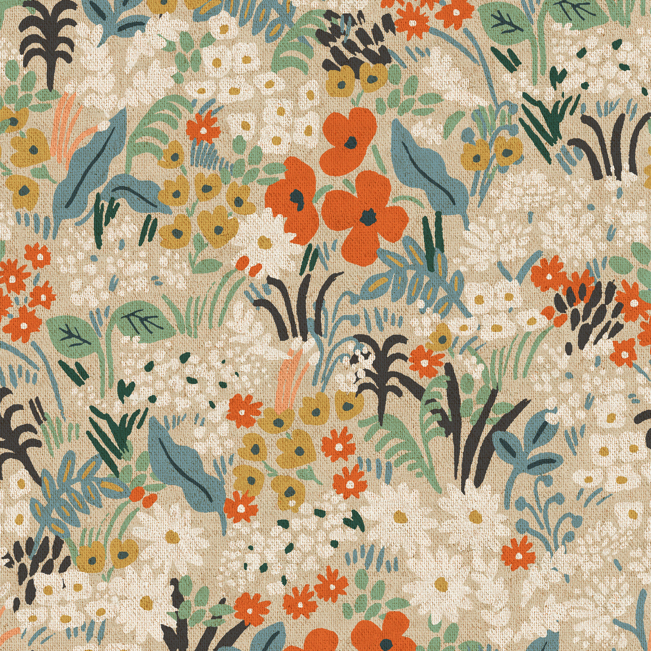 Meadow by Rifle Paper Co : Meadow in Flax Multi Unbleached : Cotton and Steel : Canvas