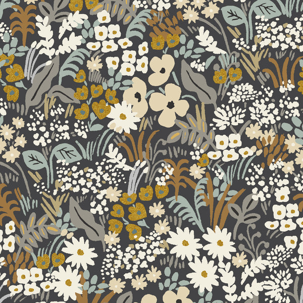 Meadow by Rifle Paper Co : Meadow in Grey Multi Metallic : Cotton and Steel