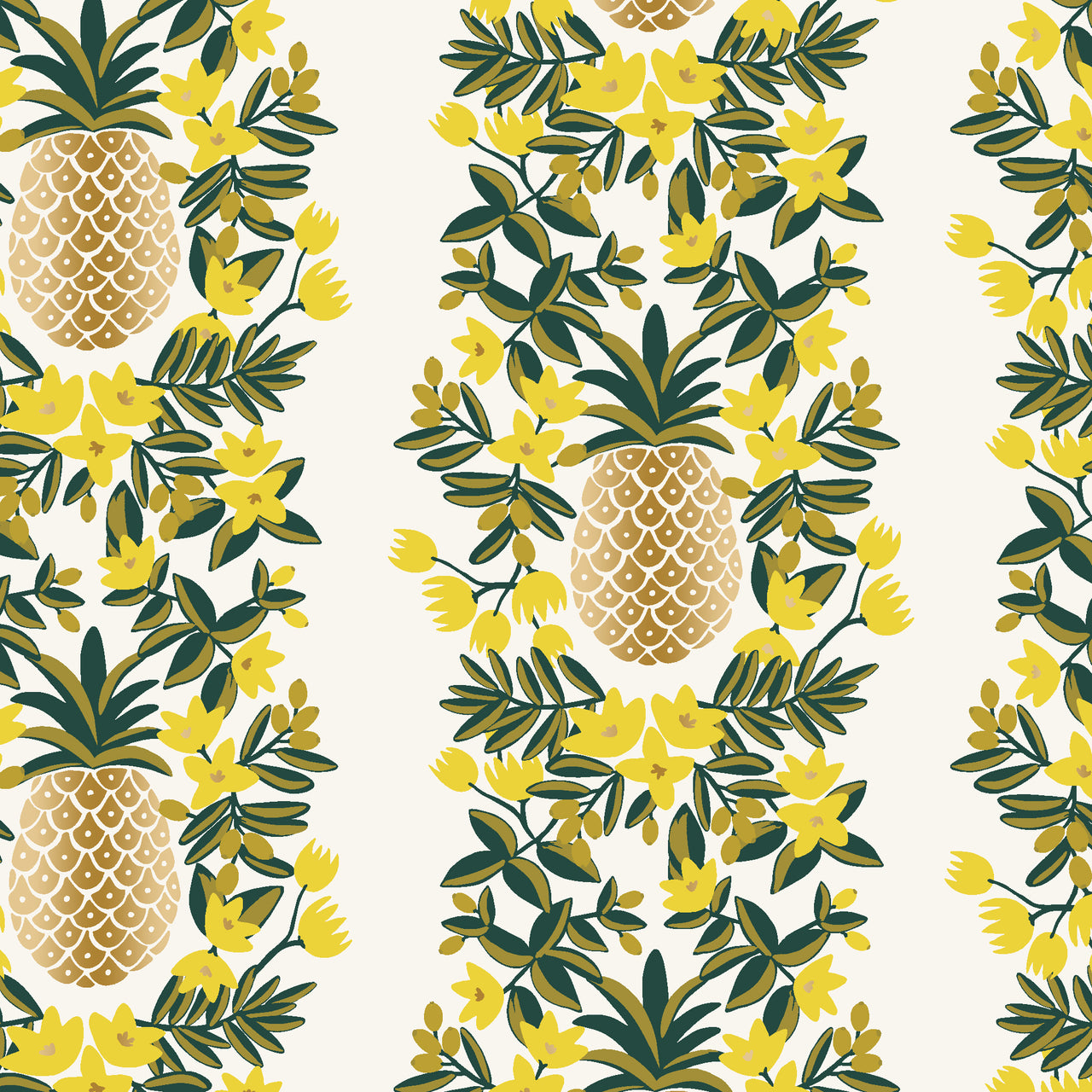Primavera by Rifle Paper Co : Pineapple Stripe in Cream Metallic : Cotton and Steel