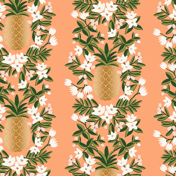 Primavera by Rifle Paper Co : Pineapple Stripe in Peach Metallic : Cotton and Steel : Canvas