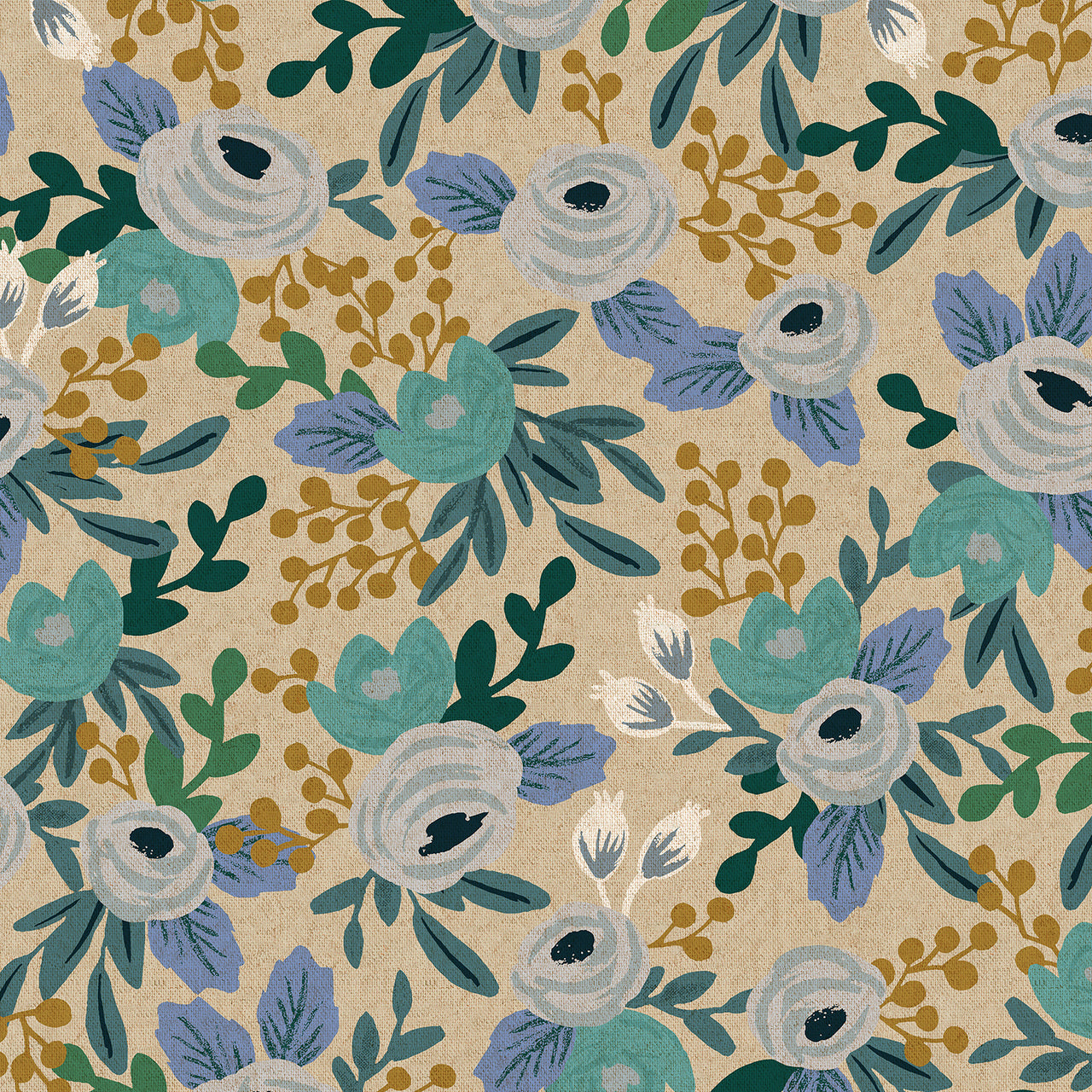 Garden Party by Rifle Paper Co : Rosa in Blue Unbleached : Cotton and Steel : Canvas
