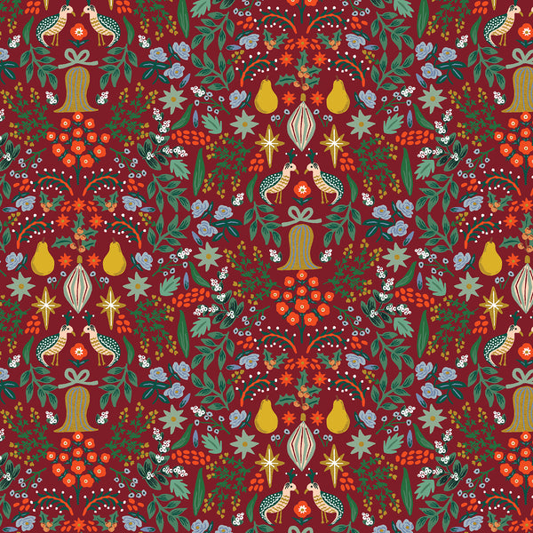 Holiday Classics by Rifle Paper Co : Partridge in Berry Metallic : Cotton and Steel