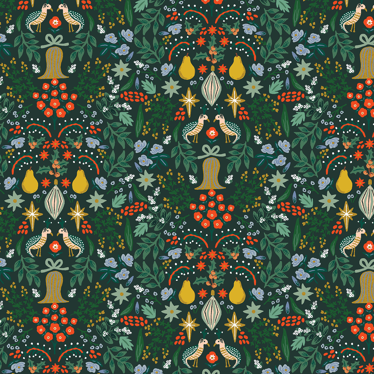 Holiday Classics by Rifle Paper Co : Partridge in Evergreen Metallic : Cotton and Steel