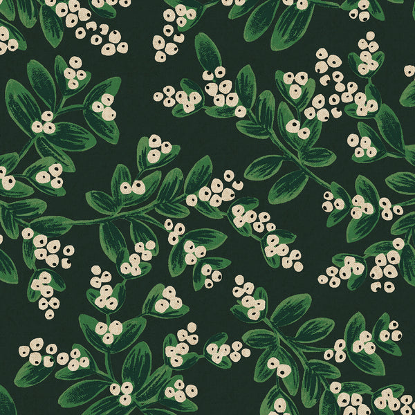Holiday Classics by Rifle Paper Co : Mistletoe in Evergreen Unbleached : Cotton and Steel : Canvas