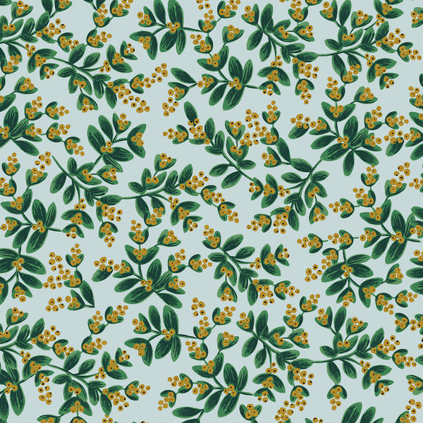 Holiday Classics by Rifle Paper Co : Mistletoe in Mint Metallic : Cotton and Steel