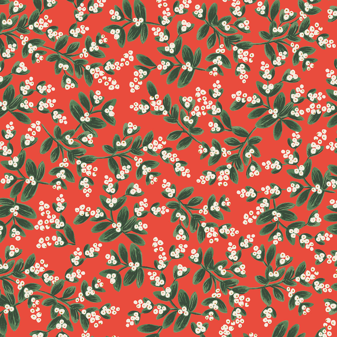 Holiday Classics by Rifle Paper Co : Mistletoe in Red Metallic : Cotton and Steel
