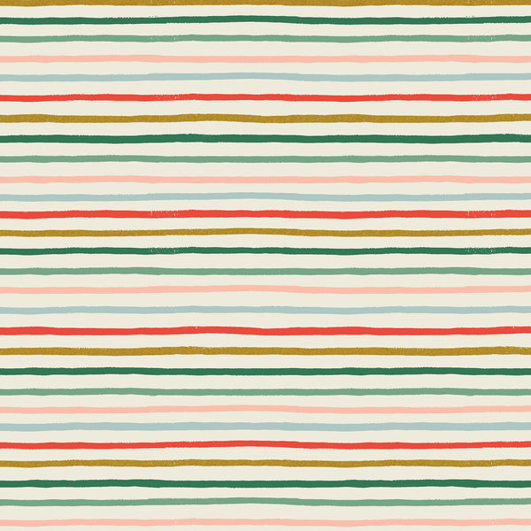 Holiday Classics by Rifle Paper Co : Festive Stripe in Multi Metallic : Cotton and Steel