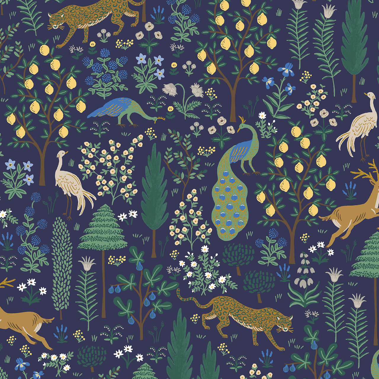 Camont by Rifle Paper Co : Menagerie in Navy Metallic : Cotton and Steel