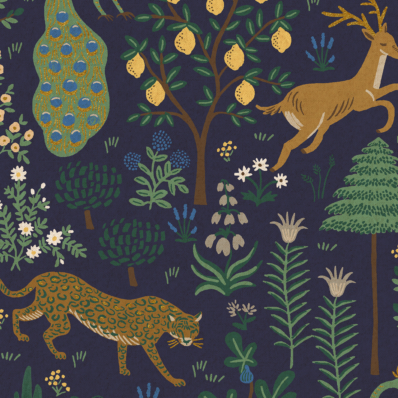 Camont by Rifle Paper Co : Menagerie in Navy Metallic : Cotton and Steel : Canvas